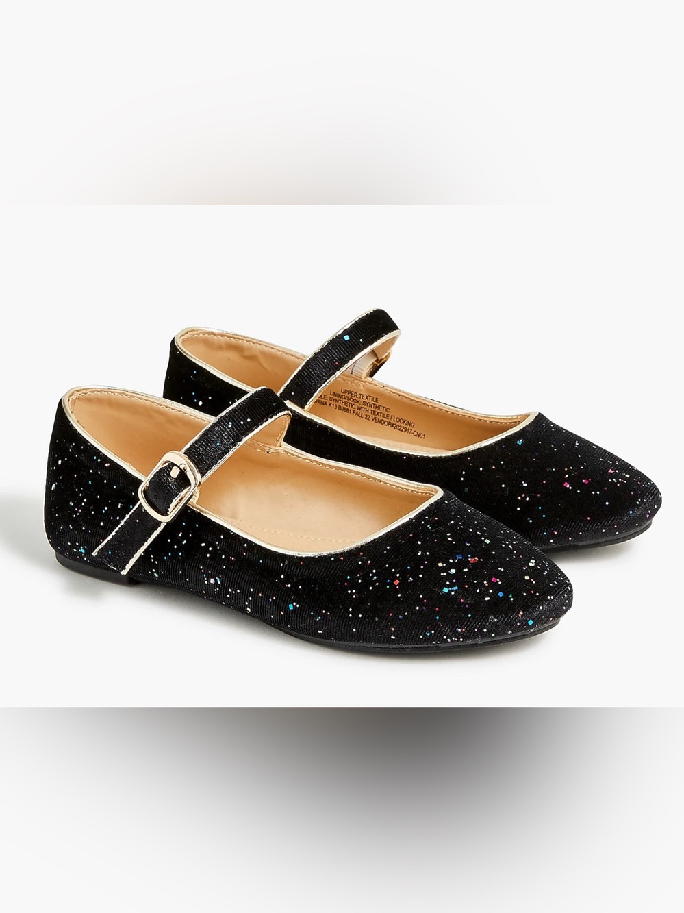 Crewcuts Velvet Strap Ballet Flats Black w Sparkles Toddler Girl’s Sz 10